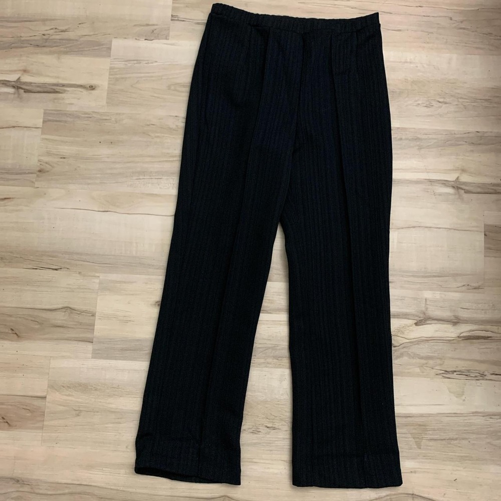 Miss Holly Vintage 80s Striped Black High Waisted Straight Leg Trousers Size 16